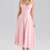 Leia Pink Chiffon Tie Strap Midi Dress