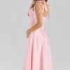 Leia Pink Chiffon Tie Strap Midi Dress