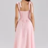 Leia Pink Chiffon Tie Strap Midi Dress