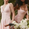 Leia Pink Chiffon Tie Strap Midi Dress