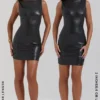 Leola Black Vegan Leather Mini Dress