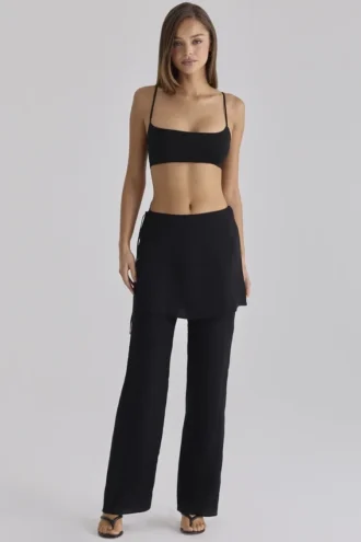 Leona Black Sateen Trousers with Over Skirt