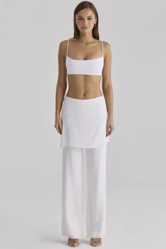 Leona White Sateen Trousers with Over Skirt