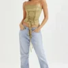 Letitia Olive Satin Lace Up Corset