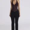 Lia Chocolat Satin Waist Cinch Corset Top