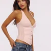 Lia Pink Satin Halter Neck Corset Top