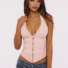 Lia Pink Satin Halter Neck Corset Top