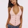 Lia Pink Satin Halter Neck Corset Top