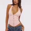 Lia Pink Satin Halter Neck Corset Top
