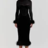 Lianna Black Velvet Midi Dress