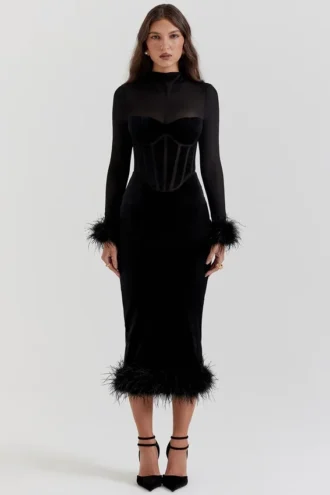 lianna black velvet midi dress 1 330x495 - Lianna Black Velvet Midi Dress
