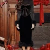 Lianna Black Velvet Midi Dress