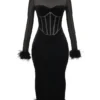 Lianna Black Velvet Midi Dress