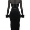 Lianna Black Velvet Midi Dress