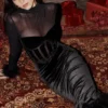 Lianna Black Velvet Midi Dress