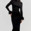 Lianna Black Velvet Midi Dress
