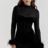 Lianna Black Velvet Midi Dress