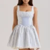 Liesl Blue Striped Pintucked Mini Dress