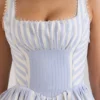 Liesl Blue Striped Pintucked Mini Dress