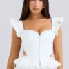 Lilibet White Embroidered Cotton Peplum Corset Top