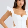 Lilibet White Embroidered Cotton Peplum Corset Top