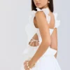 Lilibet White Embroidered Cotton Peplum Corset Top