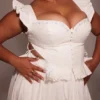 Lilibet White Embroidered Cotton Peplum Corset Top