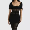 Lilla Black Openwork Knit Midi Dress