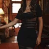 Lilla Black Openwork Knit Midi Dress