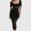 Lilla Black Openwork Knit Midi Dress