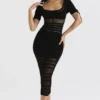 Lilla Black Openwork Knit Midi Dress