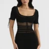 Lilla Black Openwork Knit Midi Dress