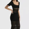 Lilla Black Openwork Knit Midi Dress