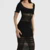 Lilla Black Openwork Knit Midi Dress