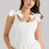 Lillia White Stretch Cotton Bow Midi Dress