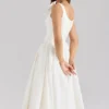 Lillia White Stretch Cotton Bow Midi Dress