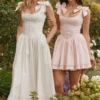 Lillia White Stretch Cotton Bow Midi Dress