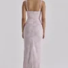 Lini Baby Pink Lace Mesh Maxi Dress