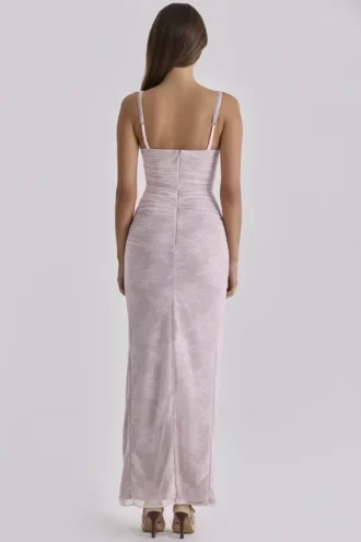 Lini Baby Pink Lace Mesh Maxi Dress
