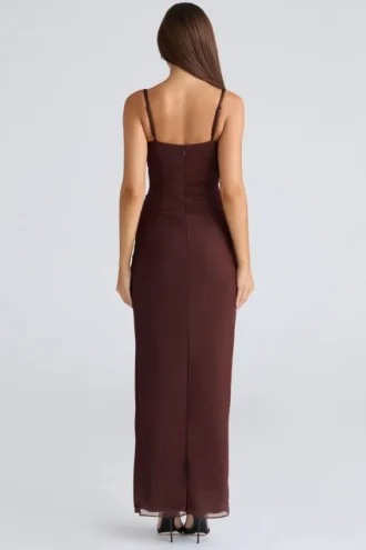 Lini Burgundy Stretch Mesh Maxi Dress
