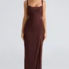 Lini Burgundy Stretch Mesh Maxi Dress