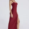 Lini Deep Red Stretch Mesh Corset Maxi Dress
