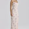 Lini Ivory Sweet Peony Print Stretch Mesh Maxi Dress