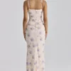 Lini Ivory Sweet Peony Print Stretch Mesh Maxi Dress