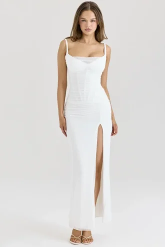 Lini White Mesh Maxi Dress