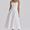 Liora White Cotton Broderie Anglaise Trim Midi Sundress