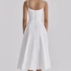 Liora White Cotton Broderie Anglaise Trim Midi Sundress