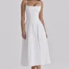 Liora White Cotton Broderie Anglaise Trim Midi Sundress