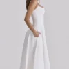 Liora White Cotton Broderie Anglaise Trim Midi Sundress