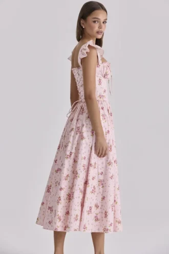 Livia Pink Vintage Rose Cotton Midi Sundress